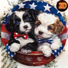 1PC 8x8inch Aluminum Charming Puppies Round Wall Sign - UVScratch Resistant, Eas