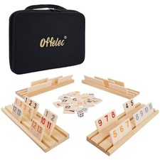 Upgraded Rummy Cube Game Set  4 Wooden Racks, 106 Upgraded Rummy Game With Bag