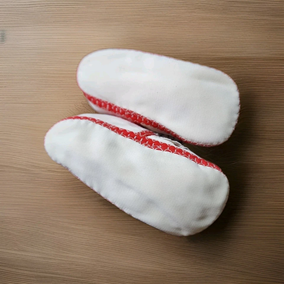 Винтажный 1960-х белый хлопок Мэри Джейн Baby туфли ботинок 6-9 месяцев ручной работы - Изображение 3 из 4