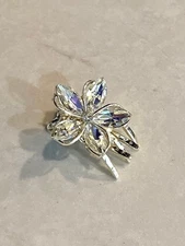 Small mini gold metal ab crystal flower alligator hair claw clip