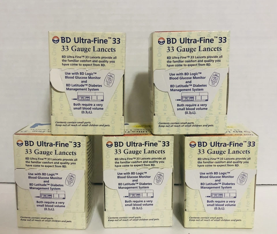 BD ультратонкий 33 калибра ланцеты лот из 5 коробок 100 штук 500 всего новый запечатанный - Изображение 4 из 4
