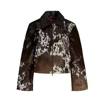 Womens Hair On Cowhide Leather Jacket Western Ranch Style Rodeo Cropped Coat