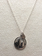 Vintage Mountain Pine Tree 4 Leaf Clover Pendant Necklace 925 Sterling Silver 17