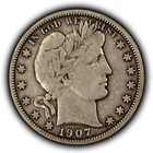 1907-D 50c Barber Silver Half Dollar - Fine/VF - SKU-H3875