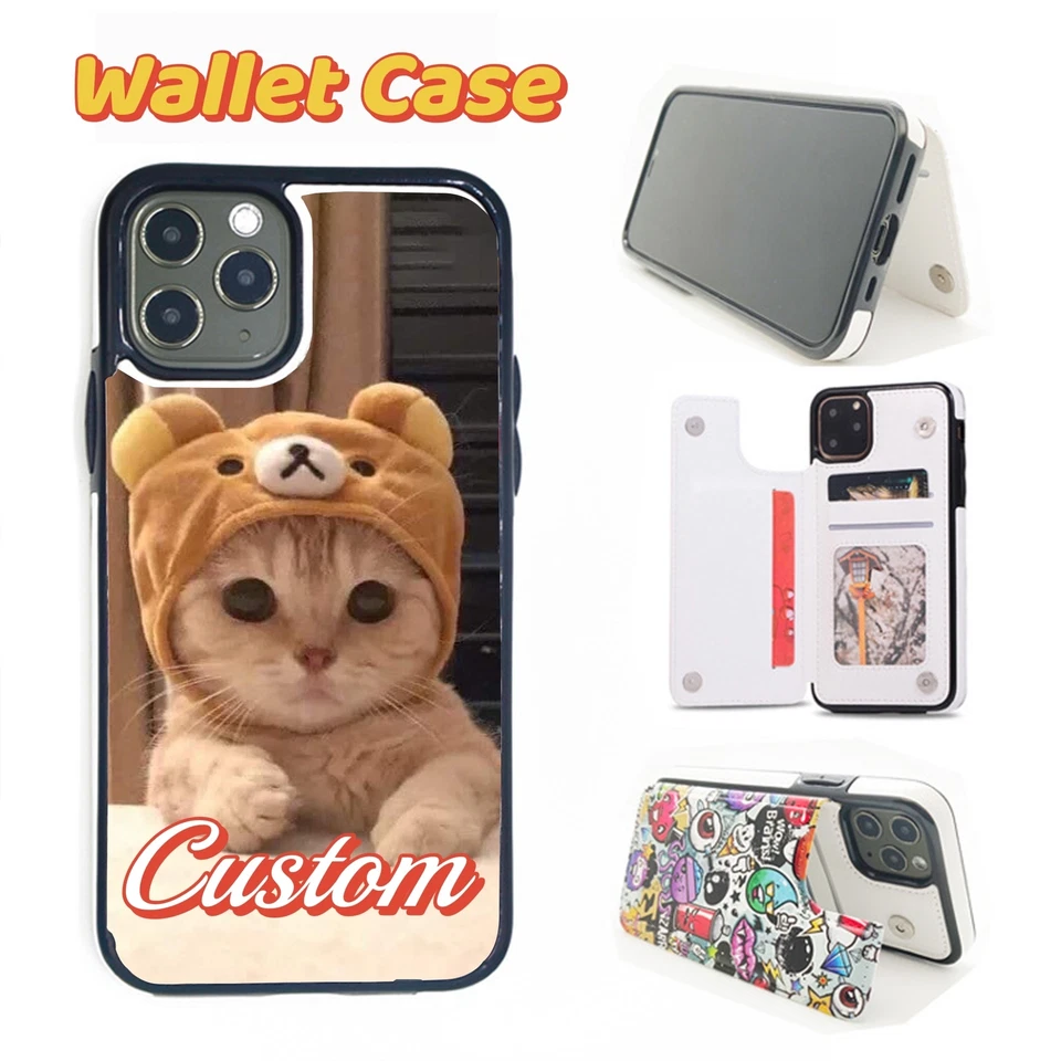 Personalised Flip PU Leather Wallet Case Cover Card Holder Custom DIY Photo Text - Image 2 of 4