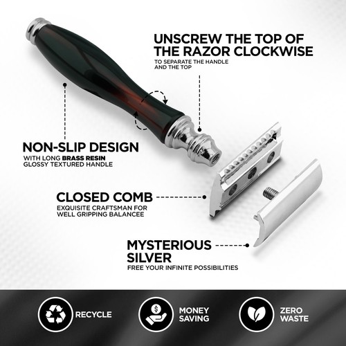 Haryali Double Edge Rasierhobel für Männer und Frauen ergonomisch, Harz, rot & schwarz - Bild 8 von 9