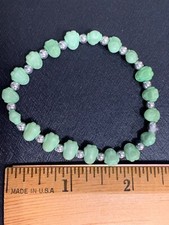 Adorable green penguin themed beaded bracelet w/elastic for kids 