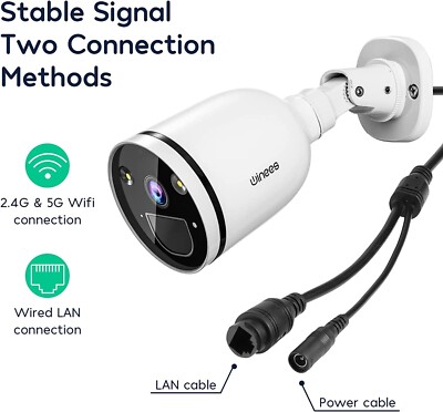 Winees Wireless Outdoor Security Camera WiFi Rechargeable 2K FHD