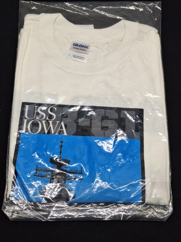 Vintage USS IOWA BB-61 LOS ANGELES GILDAN T-SHIRT L LARGE 100% Baumwolle weiß NEU
