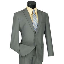 LUCCI Men's Light Gray 2-Button Classic-Fit Poplin Polyester Suit - NEW