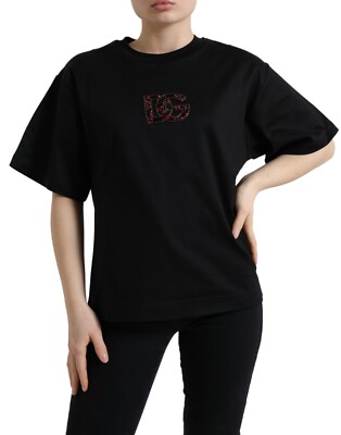 関税込Dolce & GabbanaTシャツ コットン DGクリスタルロゴ DOLCE & GABBANA T-shirt Black Cotton DG Crystal Crewneck Tee