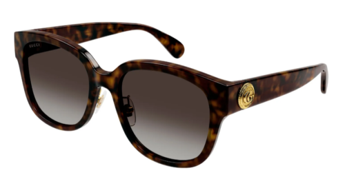 Damskie okulary przeciwsłoneczne Gucci GG1409SK 002 55mm Havana Złote Plastik Pełna obwódka - Zdjęcie 1 z 5