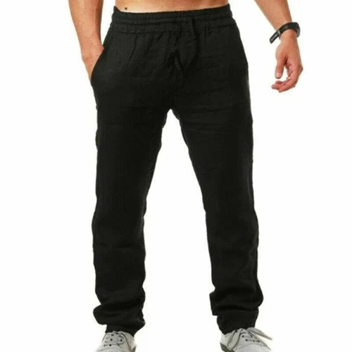 Herren Urlaub Leinen Optik Hose Stoffhose Lang Freizeithose Sommerhose Sporthose - Bild 7 von 20