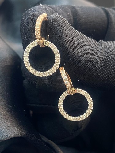 1.10 Cts Round Brilliant Natural Diamonds Clip-On Hoop Drop Earrings In 14K Gold - Picture 3 of 12