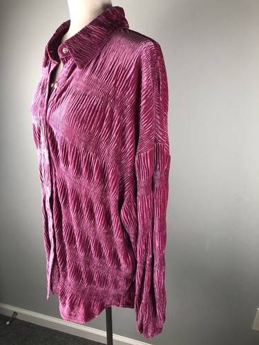 NWT BiBi Velour Swing Shirt XL Purple Pink Button Balloon Sleeve Relaxed Top - Picture 7 of 10