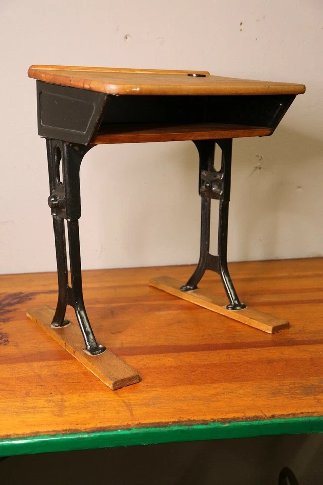 Antique School Desk industrial Metal Childs Table wood top Vintage writing stand - Image 2 of 4