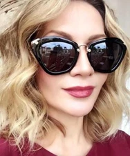LUX Cat EYE Square Gold Arms NOIR Fashion Glasses Big Aviator L Sunglasses 2019
