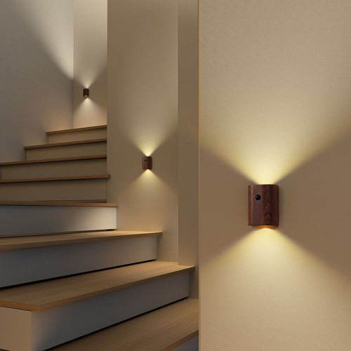 5V LED PIR Motion Sensor Induction Light USB Rechargeable Beech Wood Wall Lamp # - Picture 4 of 13