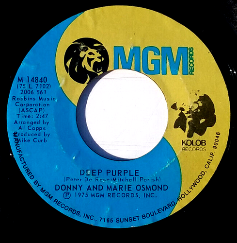 DONNY & MARIE OSMOND - Deep Purple / Take Me Back Again - 45rpm 1974 MGM M-14840 - Picture 2 of 4