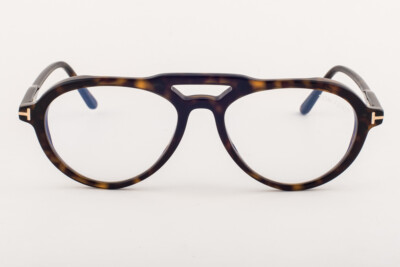 Tom Ford 5760 052 Dark Havana / Blue Block Eyeglasses + Brown Clip