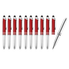 Ballpoint Pen with Stylus Tip and LED Flashlight, 10 Pack 3 in 1 Pen, Red