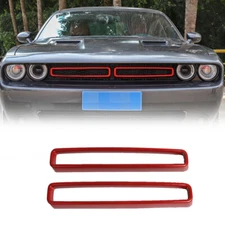 2X Front Grille Mesh Inserts Trim Frame Ring for Dodge Challenger 2015-2023 Red