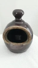 Hand Thrown Pottery Decorative Open Speckled Mouth Brown Glazed Salt Pig Signed