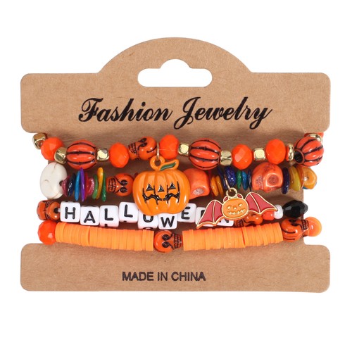 Halloween Enamel Pumpkin Ghost Charm Clay Crystal Beads Gemstone Bracelets Set - Bild 11 von 16