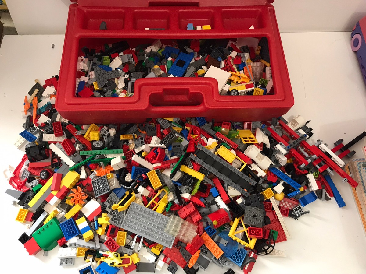 Vintage Lego Red Storage Carrying Case filled legos building bricks figures  lot - Main Image