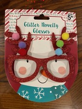 Christmas Red Glitter Novelty Party Costume Glitter Eye Glasses Reindeer Antlers