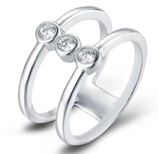 925 Sterling Silver 3-Stone CZ Band Fashion Cocktail Ring Women Size 3-15 S4246