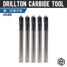 5 PCS 3/16" 4 FLUTE 90 DEGREE CARBIDE CHAMFER MILL- Single End