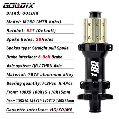 52T Ratchet MTB Hub 6-Bolt Disc Brake 28Holes Straight Pull HG/XD/MS Hub Body - Picture 3 of 48