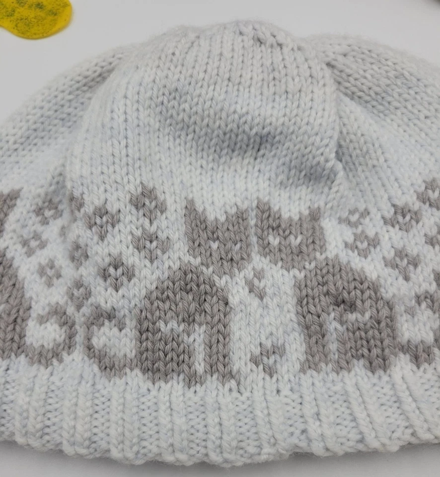 手工针织手工帽子婴儿蹒跚学步的孩子12米-2T男女通用豆豆猫白色灰色KT008 — 第 2/4 张图片