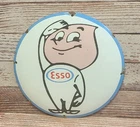 Vintage Esso Mascot Oil Drop Boy Porcelain Metal Gas Pump Plate Domed Sign