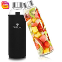 Glasflasche 550Ml Bpa-Frei Wiederverwendbar Edelstahlabdeckung Schwarz FüR