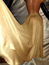 VTG 100 SILK BUTTER GOLD 400" SWEEP FLARE SEMI SHEER OPAQUE MAXI SKIRT RARE M