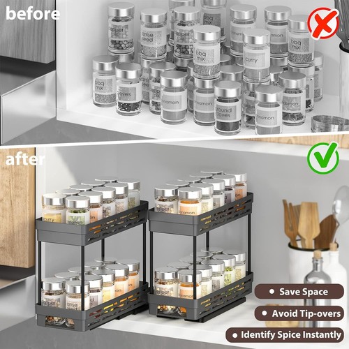 2 Packs Pull Out Spice Rack Organizer for Cabinet, Slide 2 Pack, Black - Picture 4 of 8