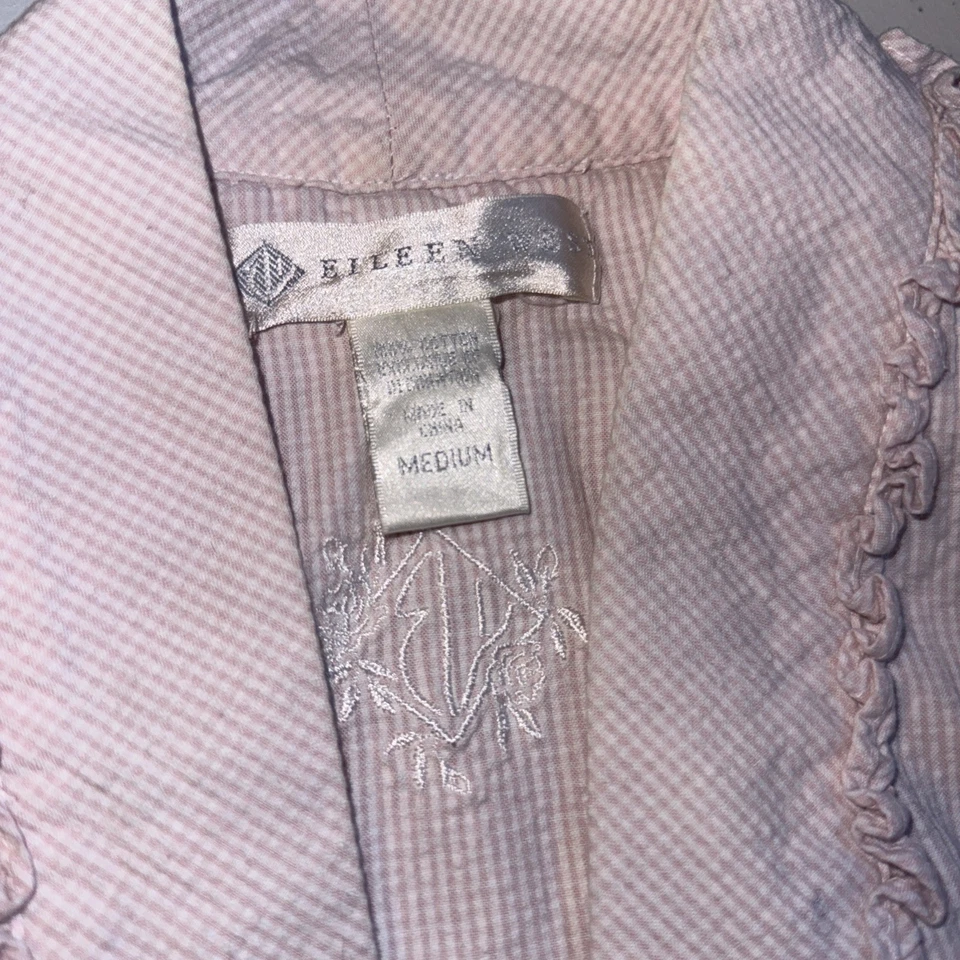 Bata Eileen West para mujer mediana rosa blanco rayas mangas largas algodón atar Foto 2 de 4