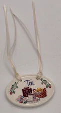 Longaberger Pottery, "Tea" Basket Tie-on, Oval Ceramic Tag, Decorative