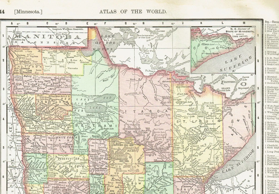 Mapa a color antiguo de Minnesota y Wisconsin con fecha de 1902 Foto 3 de 4
