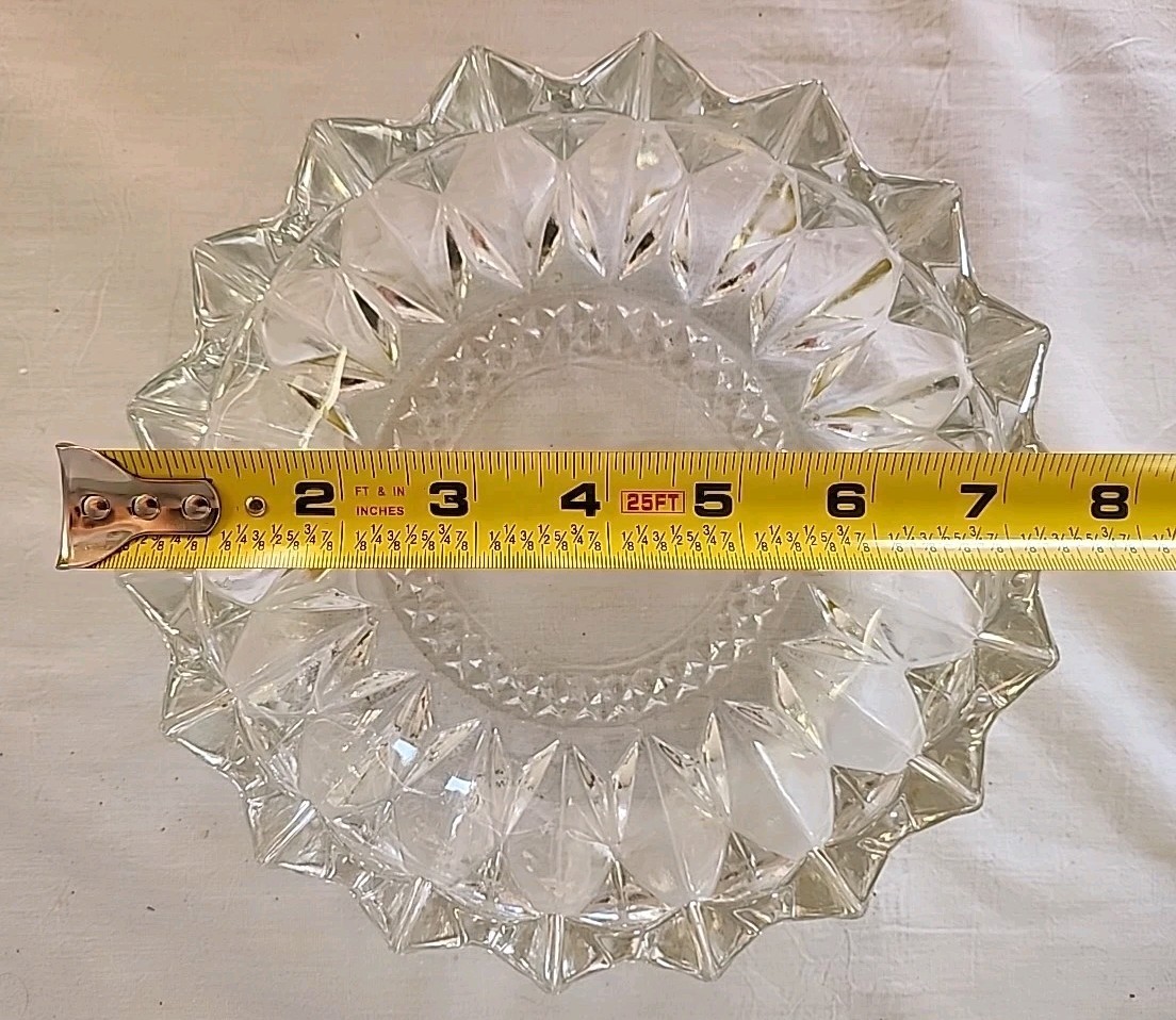 Indonesia Crystal Glass Diamond Point Cut Bowl Ashtray Trinket Candle Dish