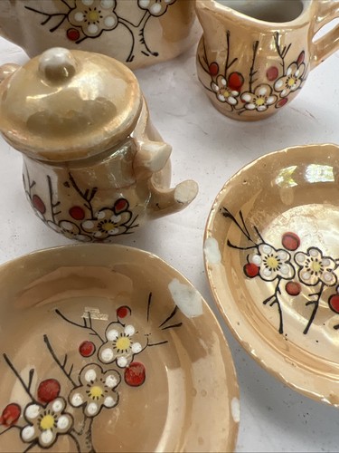 Vintage Japan Porzellan Glanzgeschirr Kind Teeservice für 3 mit Teekanne Sahne Zucker - Bild 6 von 10