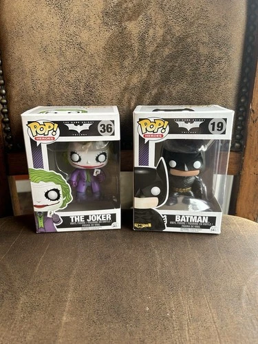 FUNKO POP! Heroes : Batman #19 & The Joker #36 The Dark Night Trilogy Bundle NIB