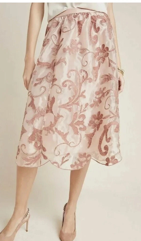 Anthropologie Maeve Rosa Floral Bordado Pullover Falda Línea A XL NUEVO CON ETIQUETAS Foto 2 de 4