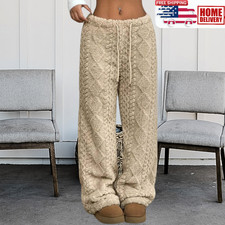 Women Sherpa Fleece Pants Winter Warm Soft Cozy Wide Leg Loungewear