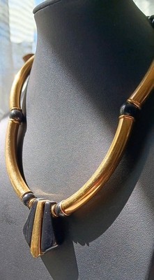 Avon ''Modern Elegance'' 1980s Black & Gold Art Deco Style Necklace 