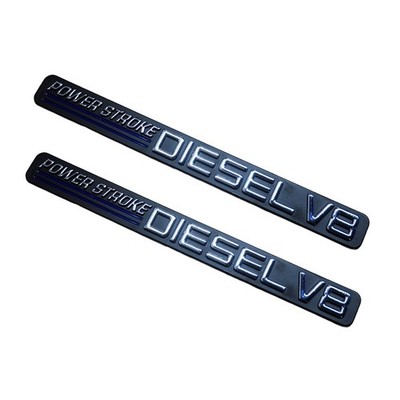 2Pc Door Emblems Fits 99-04 F250 Powerstroke Diesel V8 Badge Chrome Black Blue