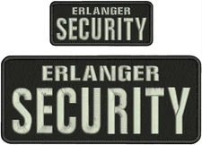 ERLANGER  SECURITY EMBROIDERY PATCH 4X10 AND 2X5 VELCR0 ON BACK SILVER ON BLACK