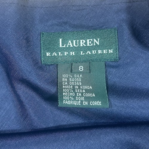 Ralph Lauren Navy Floral Print Silk Dress Elegant Summer Cocktail Party Size 8 - Picture 8 of 9